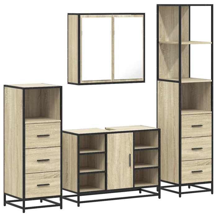 VidaXL Ensemble de meubles de salle de bain 4 pcs chêne sonoma, armoire de salle de bain, armoire de rangement de toilette, 3301271