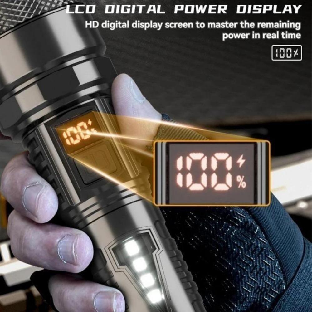 Upgraded Super Bright Flashlight USB Rechargeable with Side Lamp Built-in Battery Torch for Outdoor Emergency Camping Use