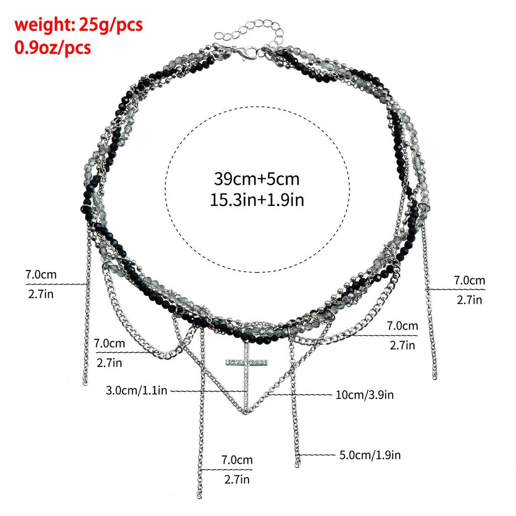 New Cross Pendant Beaded Necklace Women Boho Crystal Class Tassels Clavicle Chain Cool Choker Exquisite Fashion Jewelry