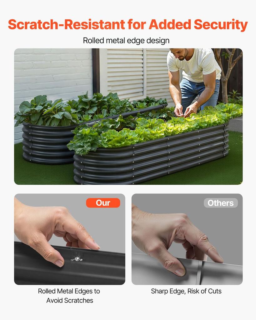 Metal Raised Garden Bed, 2.0 X 0.6 X 0.4 M Oval Outdoor Galvalume Planter Garden Box, Open Bottom Design, Large Planter Raised Bed for Growing