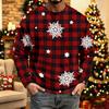 Men's Casual Knit Long Sleeve Neck Shirt with Christmas Print for Holiday and Everyday Wear