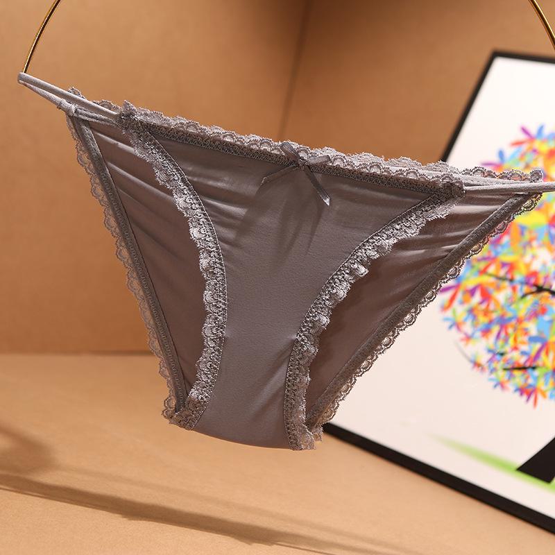 Seamless Japanese Lace Trim Low Waist Ice Silk Thong for Women - Plus Size Available