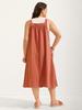 Plus Size Women's Cotton Pleated Suspender Dress with Pockets - Casual and Slimming Fit