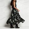 2026 new European and American style printing suspender dress women's V-neck waist high split long dress fashion vacation dress