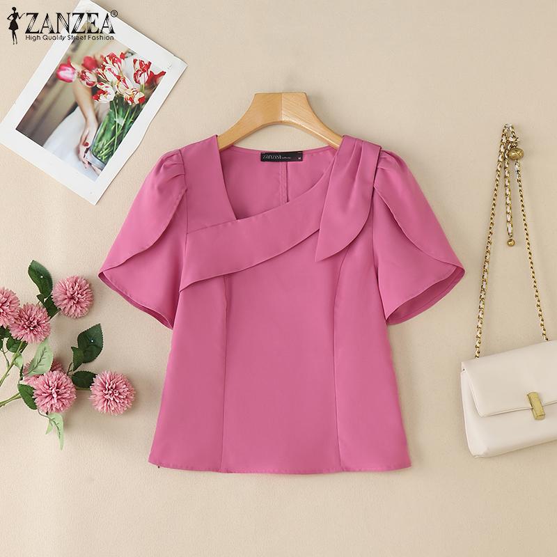 ZANZEA Bluză Casual de Vară cu Guler Pătrat și Mâneci Scurte pentru Femei