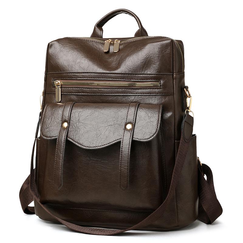 PU Backpack Women's Retro Schoolbag Multi-functional Shoulder Bag