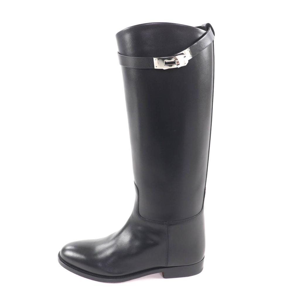 Pristine HERMES Knee-high boots jumping boots black leather Women 37 Used