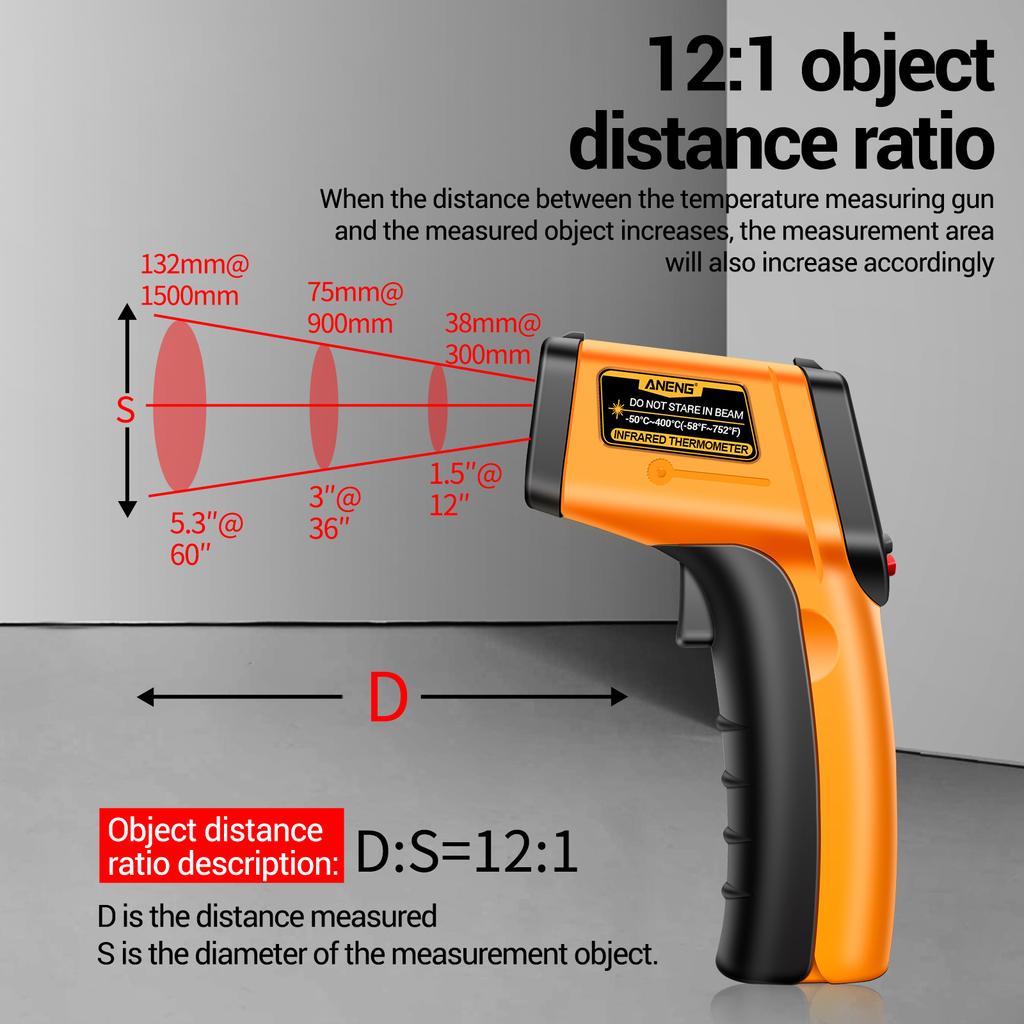 TH201 -50℃~400℃ /-58℉~752℉ Non-Contact Infrared Thermometer IR Laser Handheld Digital Temperature Tester Industrial Test