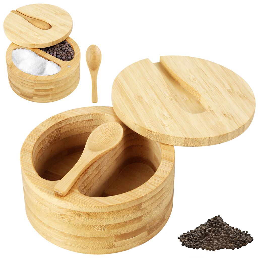 3Tier Salt Box Spice Jar Kitchen Seasoning Jar Bamboo Pepper Container Jar with Magnetic Lid Candy Earring Jewelry Salt Storage