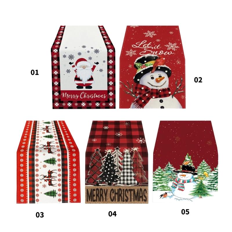 Tablecloth Table Runner Santa Snowman Reindeer Linen Table Cloth for Various Christmas Occasion