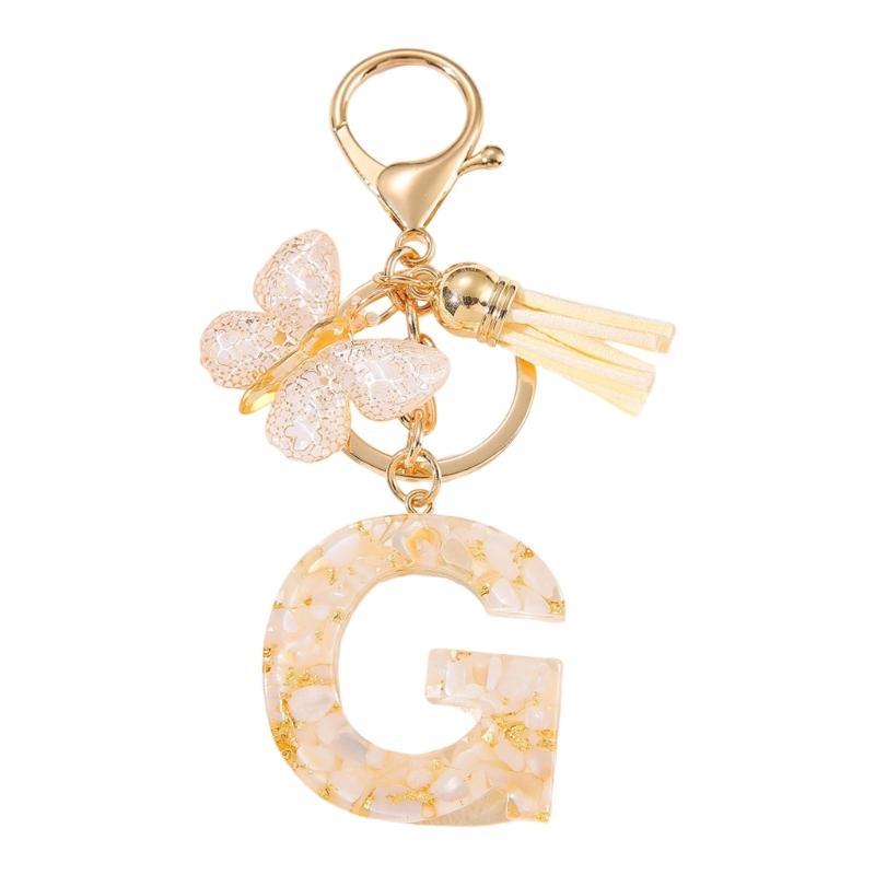 Trendy Metal Resin Keychain Butterfly Letter Tassels Designs Corrosion Resistant Lightweight Keyring For Women