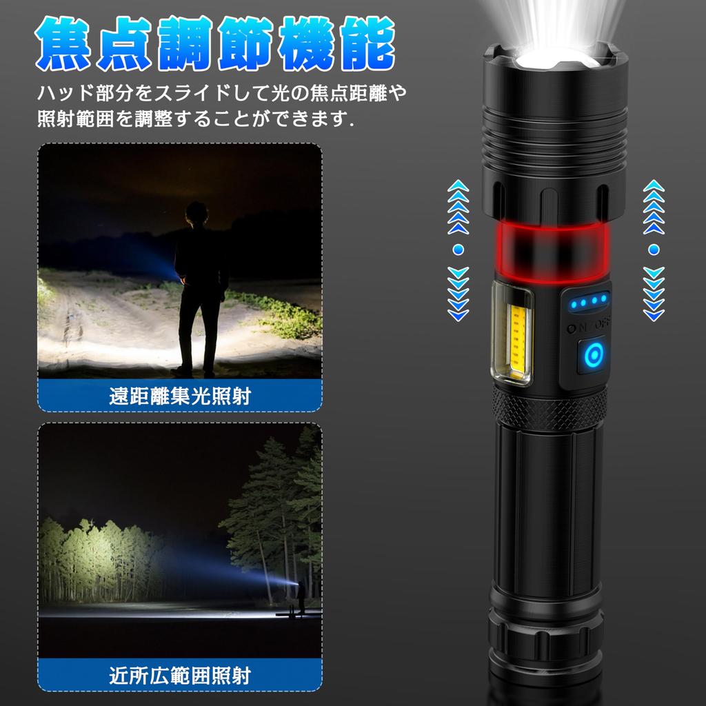 Powerful LED COB 7 Lighting Ultra USB IPX7 Handheld Compatible with 3 Types of Battery Level Night Power Disaster Earthquake Nighttime Work Japanese