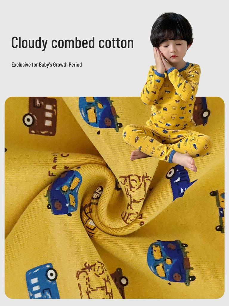 Ensemble de sous-vêtements chauds et pyjama pour garçons Lanweiliyang en coton - Haut et pantalon couche de base automnale