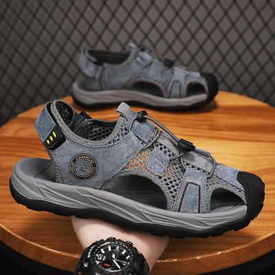 Herrensandalen 2025 neue Sommer atmungsaktive hochwertige Leder Strandschuhe tragen weichsohlige Tasche Kopf rutschfeste Freizeitschuhe