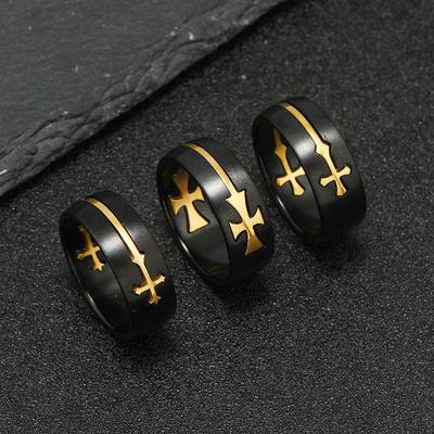 Hohler Abnehmbarer Goldener Kreuzring Für Männer Edelstahl Croix de Guerre Ring Metall Unisex Accessoires Designer Zirkon Geschenk