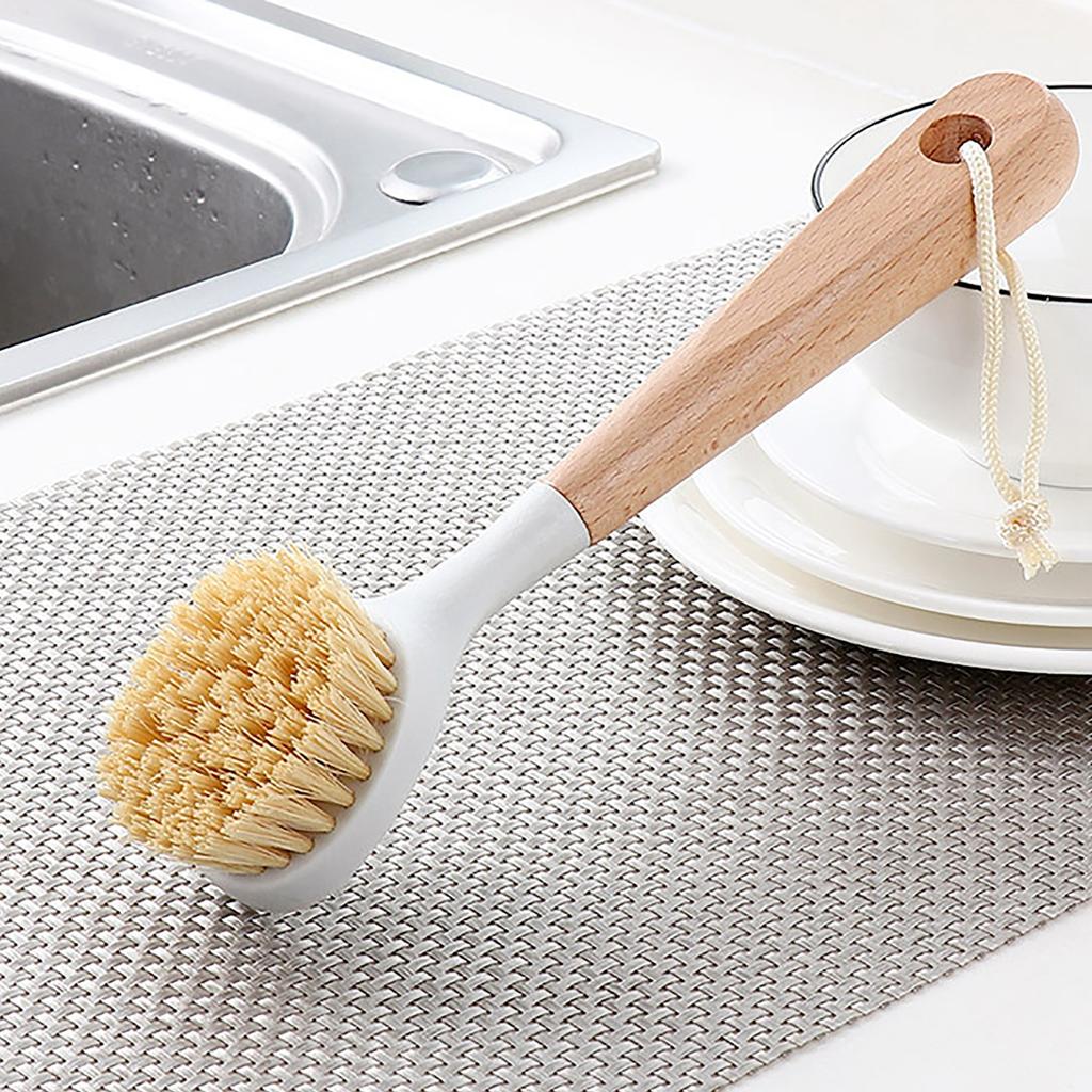 Kitchen Dish Brush with Wood Long Handle Scrub Brushes for Cleaning Dish Scrubber for Sink Pots