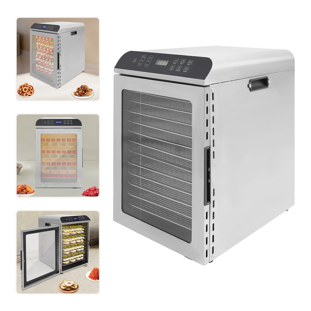 12-Trays Stainless Steel Food Dryer,Silver Rectangular Food Dehydrator Machine 42*31*46.5cm for Dry Nuts,Fruits