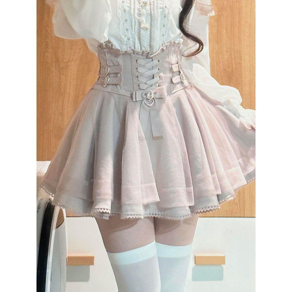 Anohana Autumn Japanese Sweet Girl Ruffle Off-Shoulder Shirt & High-Waist Skirt Set