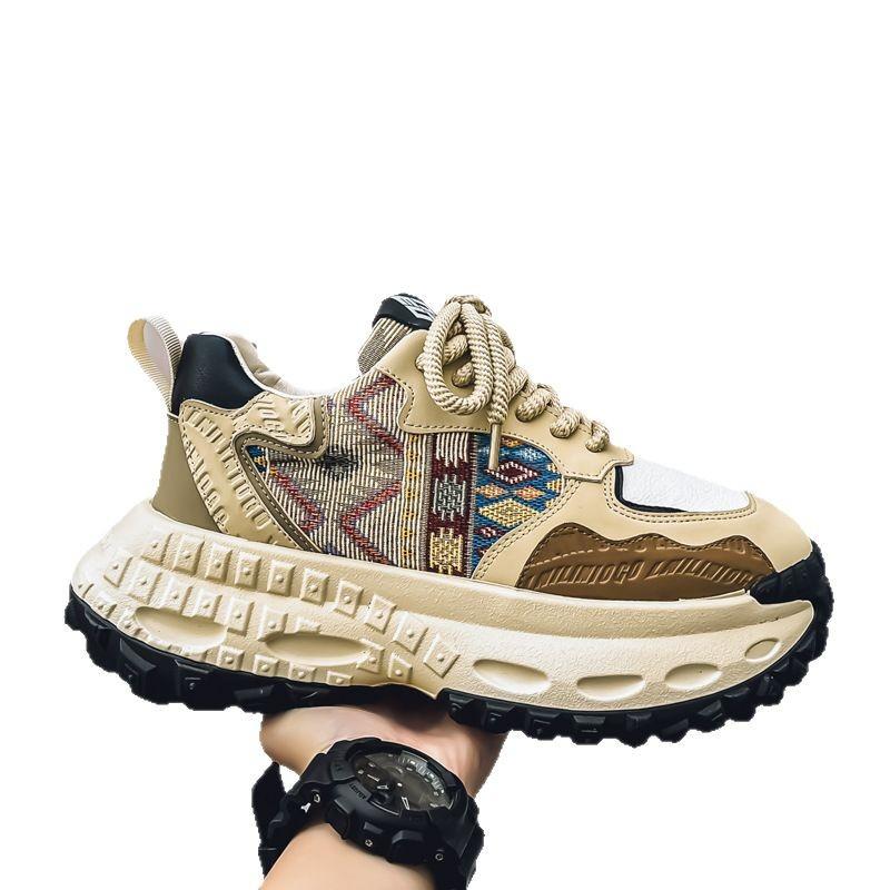 Trendy Brand Men's Shoes Breathable Fabric Versatile Casual Sports Non Slip Running High Sole Tires Dad's