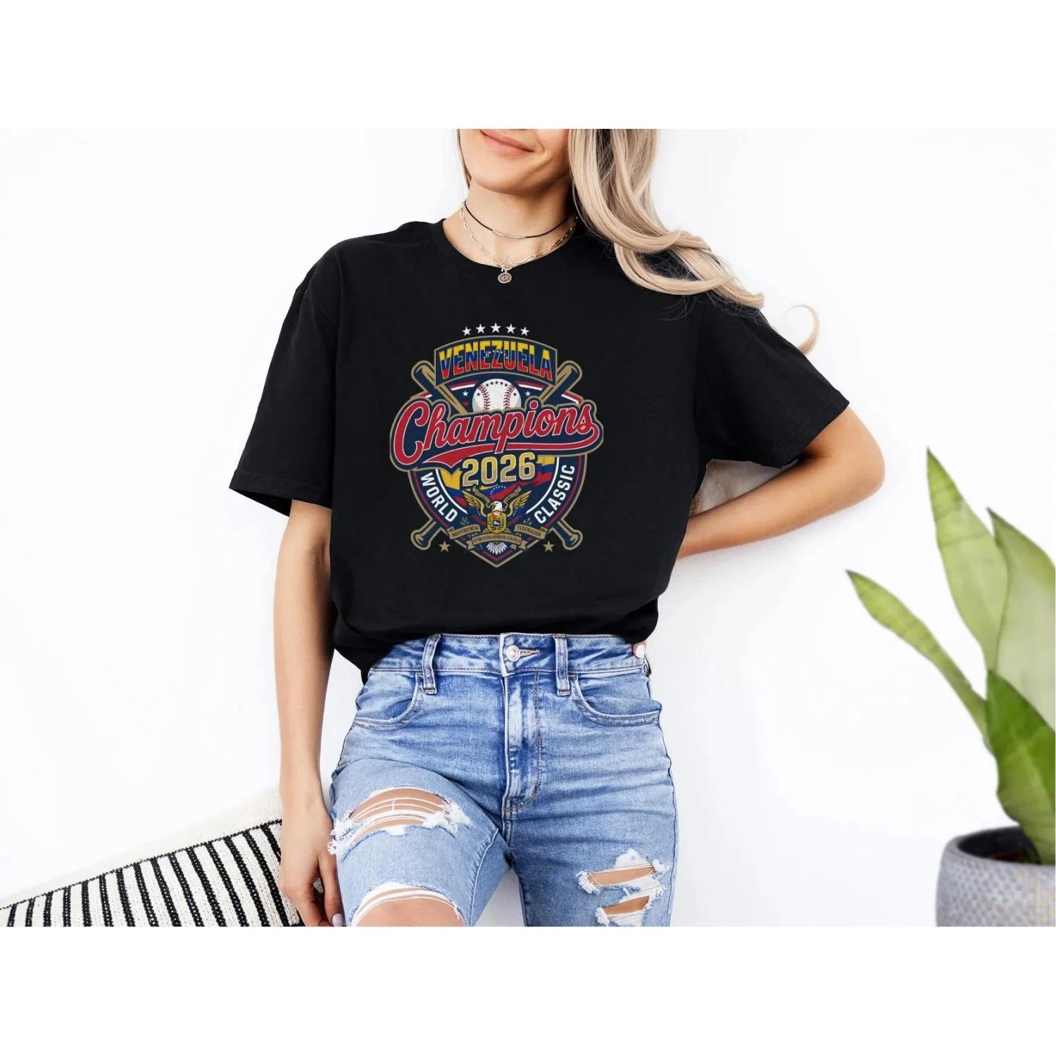 

2026 Venezuela World Champions T-shirt Men and Women New Summer Y2K Clothing Breathable Fashion Round Neck Short Sleeved Top S чёрный