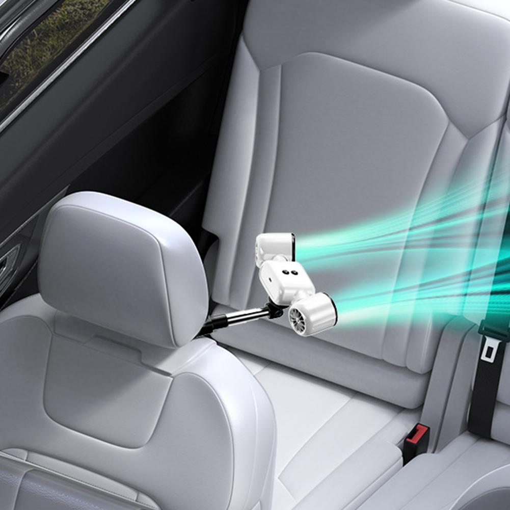 Dual Head Car Cooling Fan with Extension Arm Rechargeable Car Fan 3 Speeds Car Seat Headrest Fan for Back Seat