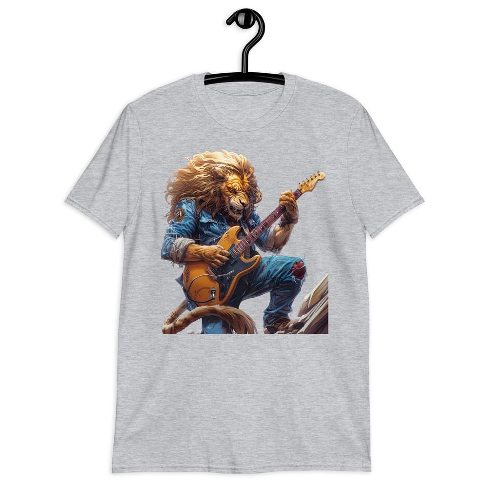 

Графическая футболка унисекс с изображением льва с длинной шерстью и электрогитары | Футболка с коротким рукавом 4XL