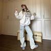 Women's Light Blue Low-Waist Wide-Leg Workwear Jeans with Big Pockets