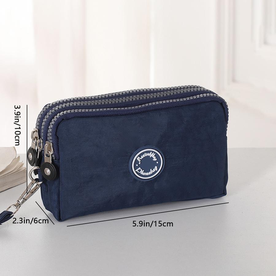 Portable Handheld Cell Phone Wallet, Triple Zipper Ladies Clutch Bag, Large Capacity Handheld Coin Purse