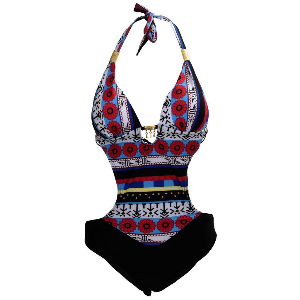 Summer Sexy Hollow Out Spliced Printed Bandage Swimwear For Women In Premium Quality
