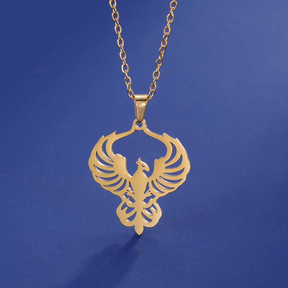 Dawapara Phoenix Guardian Animal Necklace Mythology Bird Pendant Protection Strength Symbol Stainless Steel Women Necklace