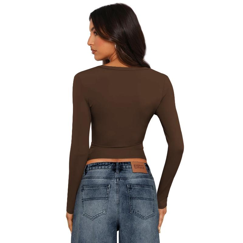 Women's Tight Round Neck Sexy Hottie Nude Single Wear Long Sleeve Top