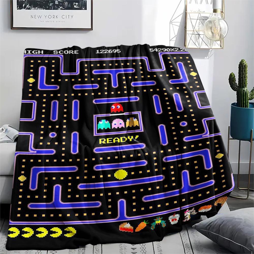 1 Stück Pacman-Print Flanelldecke, Hohe Qualität, Bequem für alle Jahreszeiten, Heimdekoration, Wärme und Komfort, Perfekt für Geschenke