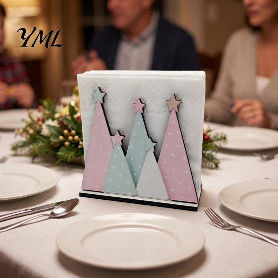 Multi-purpose Desktop Organizer Christmas Theme Wooden Napkin Holder, Decorative Holiday Paper Towel Stand, Unique Ornament Holder HD UV Printing for