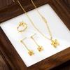 National Trend Ancient French Brushed Peony Flower Ring Earrings Set Women's Retro Jewelry Necklace Pendant