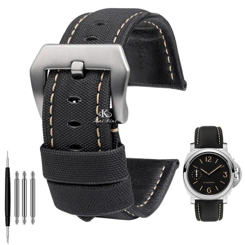 

Нейлоновый кожаный ремешок для часов 22 мм, 24 мм, 26 мм для Panerai PAM01661 441 Marina, ремешок для часов, черный, синий, аксессуары для часов Black white silver 26mm