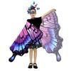 Schmetterlingsumhang für Kinder, Performance, Cosplay, buntes Feenflügel-Kostüm mit flatternden Ärmeln, mehrlagigem Saum, Karnevalsrock, Halloween-Stirnband, Maske