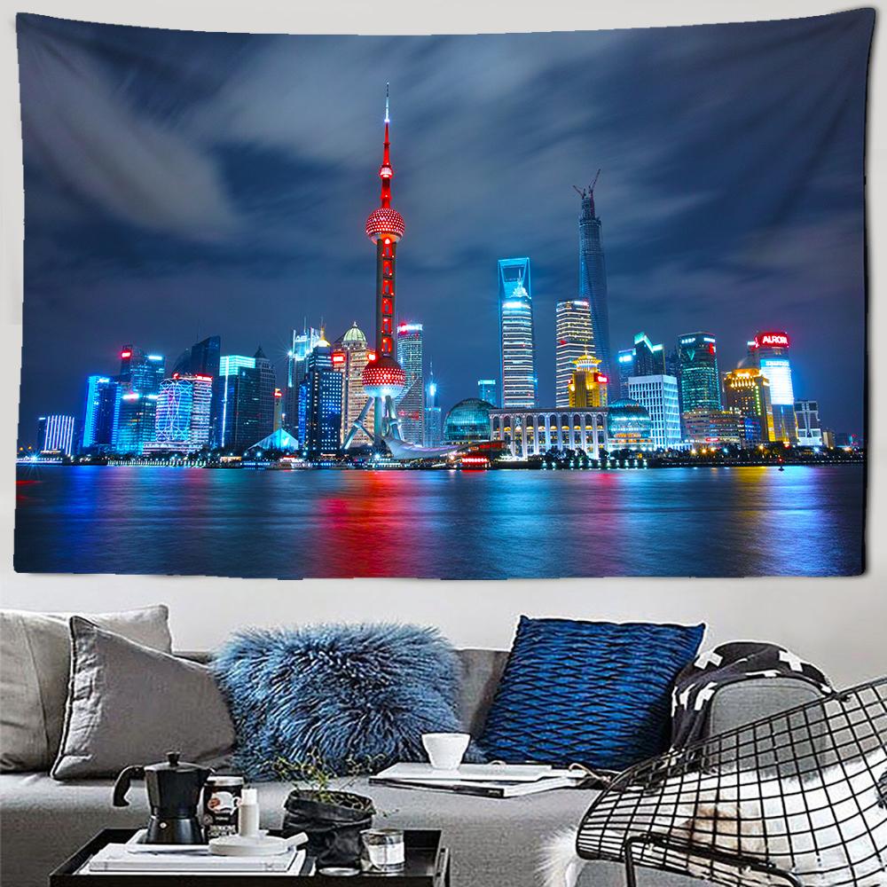City Night Scenery Tapestry Landscape Fancy Metropolis Wall Hanging Aesthetic Background Wall Bedroom Living Room Decoration