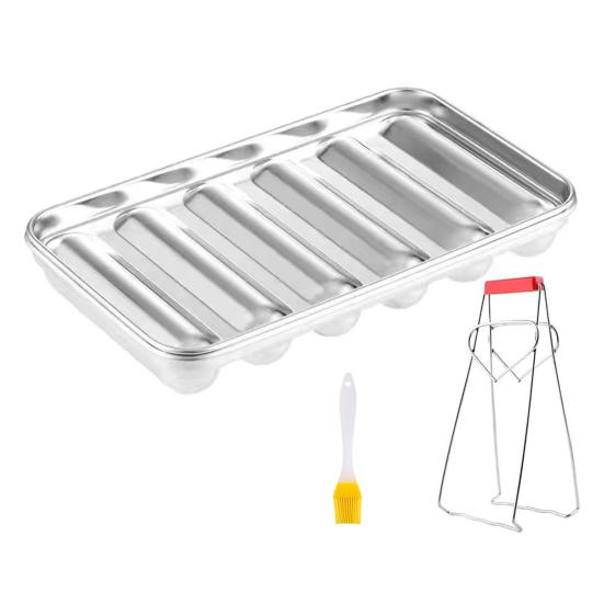 Rustfritt Stål Pølseform 6 Hulrom Hot Dog-form for Hjemmekoking Non-Stick Bakeverktøy for Barnemat Pølsemaker med Lokk