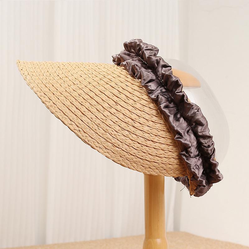 New pleated ribbon empty top sun hat women's spring summer weaving outdoor seaside sun protection and UV protection sun hat