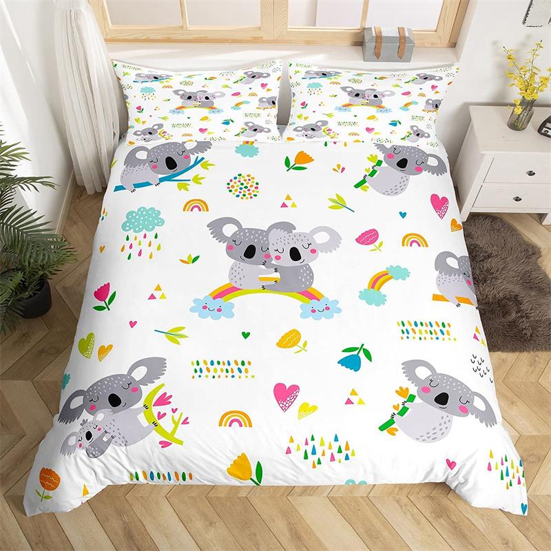 Kids Cute Koala Duvet Cover Microfiber Girls Cartoon Animal Bedding Set Twin King Australia Wild Animals Floral Comforter Cover