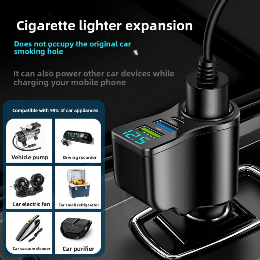Neues digitales 66W Autoladegerät, Eins-zu-Zwei Zigarettenanzünder-Umwandlung, Multifunktionales Dual-USB Handy-Ladegerät