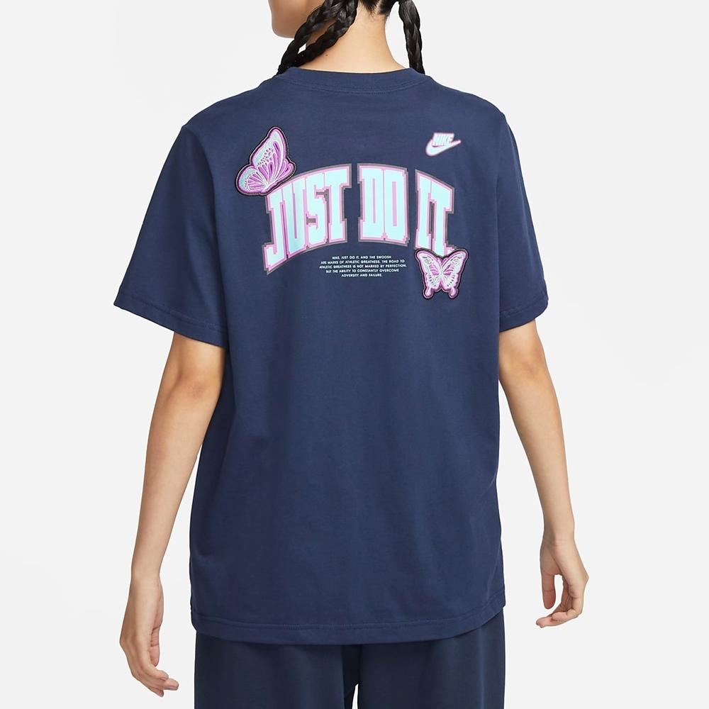 New Nike Women'ss Logo Letter Print Retro T-Shirt 'Navy Blue' FD2548-410