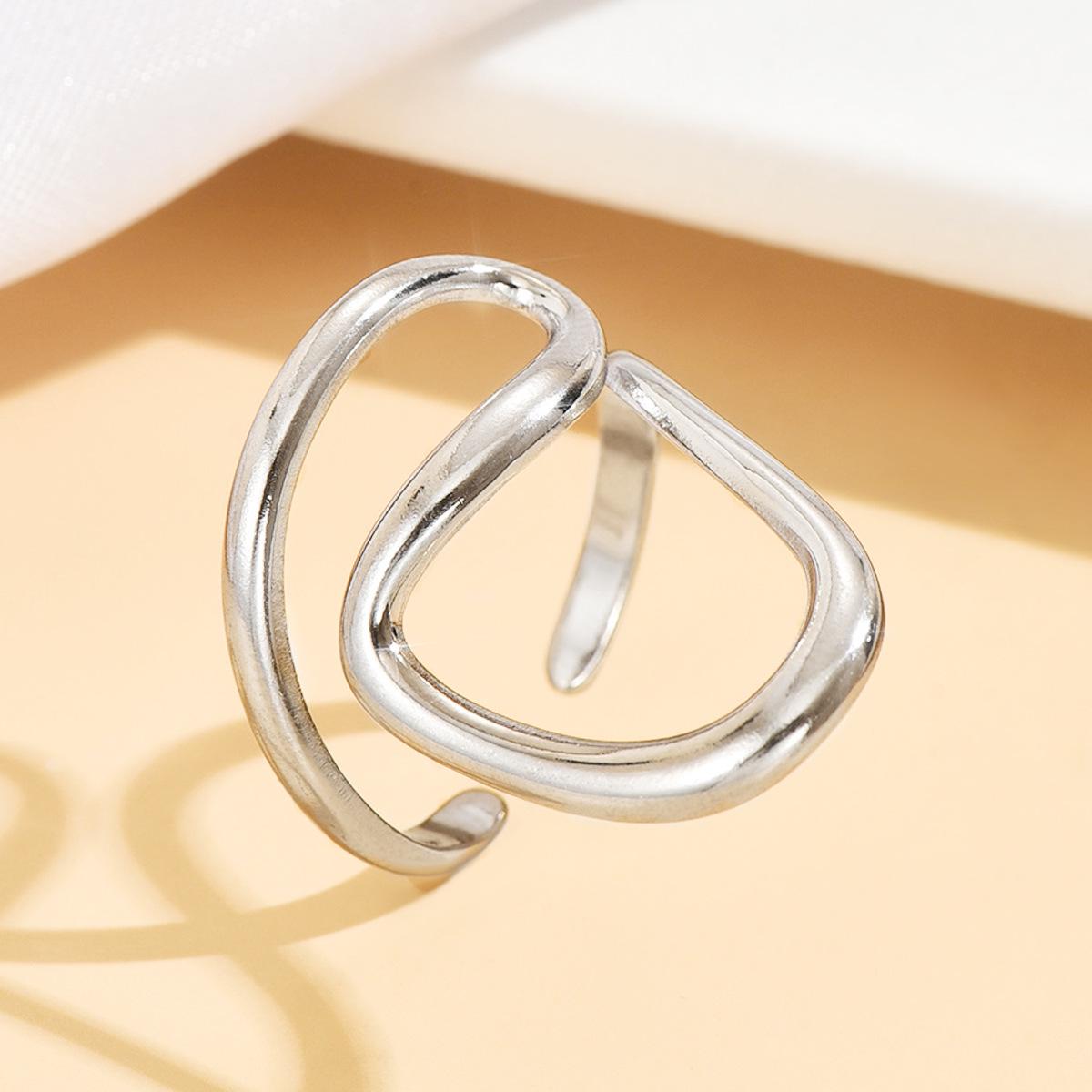 Women s Irregular Geometric Stainless Steel Adjustable Ring