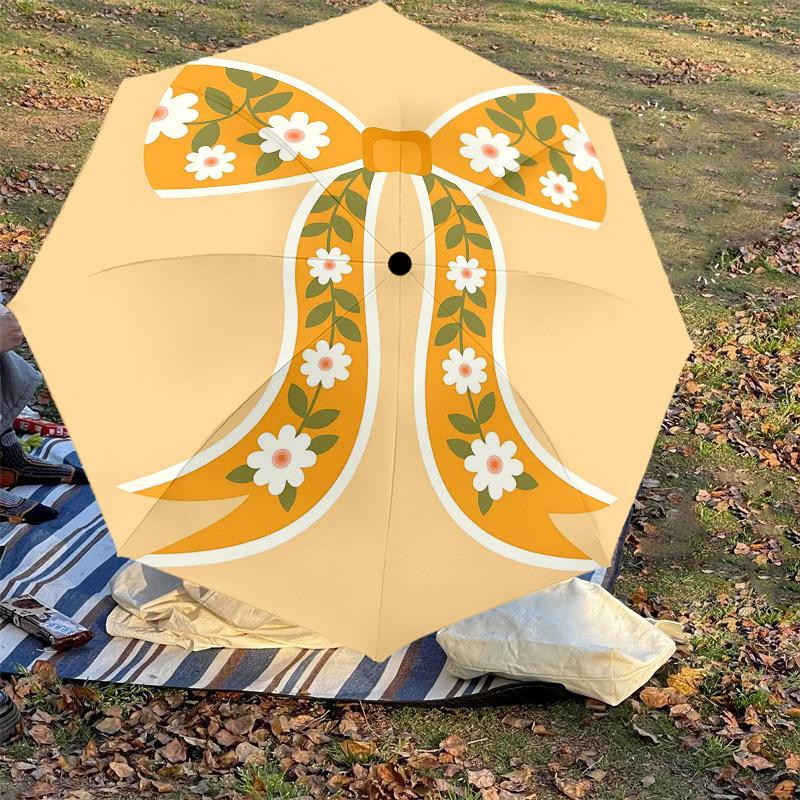 1PC Floral Bow Umbrella-8-Rib Reinforced Portable Folding Travel Suitable for All Seasons Outdoor Daily Use-J332