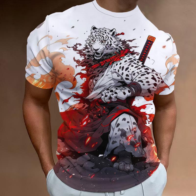 Retro Animal T-Shirt For Men 3d Japanese Animal Print Short Sleeve Tees Summer Pullover Loose Oversized Men Clothing