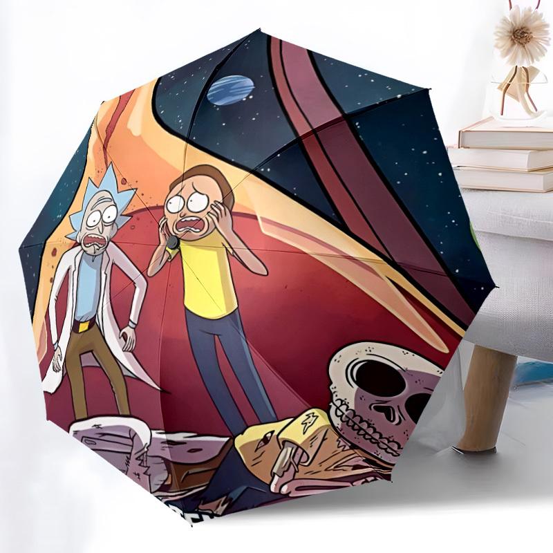1pc Rick "Morty" 8-Ribs Sturdy Frame, Automatic Open/Close, Durable & Colorful Ideal for Beach, Travel, And All Seasons10147
