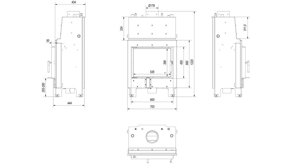 Water Heating Fireplace KRATKI MBM 12 kW Ø 180 Black Thermotec Lining