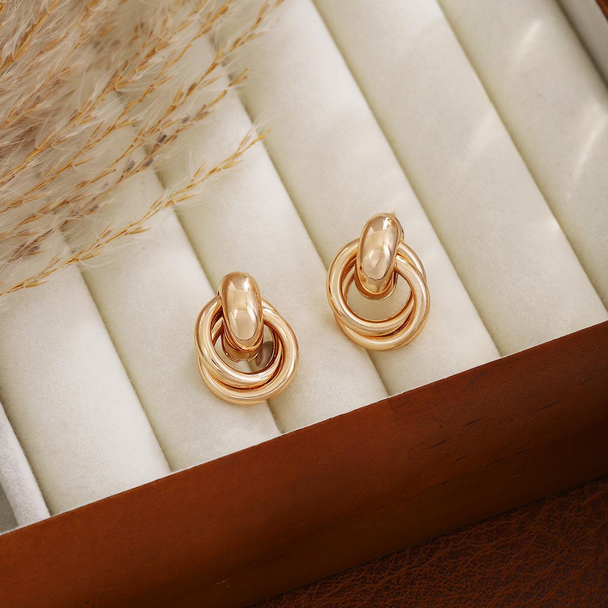 Personality Exaggerated Double-Ring Wrapped Earrings, Light Luxury And High Sense Cold Metal Style Fashion Earrings For Women