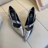 Spring Sexy Ladies' Single Shoes with Heels Pointed Tip Buckle Retro Women Heels Middle Follow Smooth Banquet Zapatos De Mujer