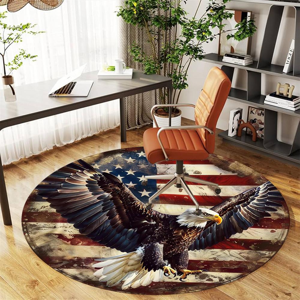 1pc American Flag Eagle Round Chair Mat Office Area Rug - Non-Slip, Floor Mat for Office, Bedroom, Ideal Home Decor Gift C0112121